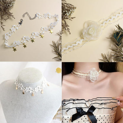 Nova&Aria 6PC Brown Chokers Set For Women Pearl Choker Necklaces Flower Pendant Velvet Cute Choker Necklace Classic Tattoo Colorful Lace Chokers-48