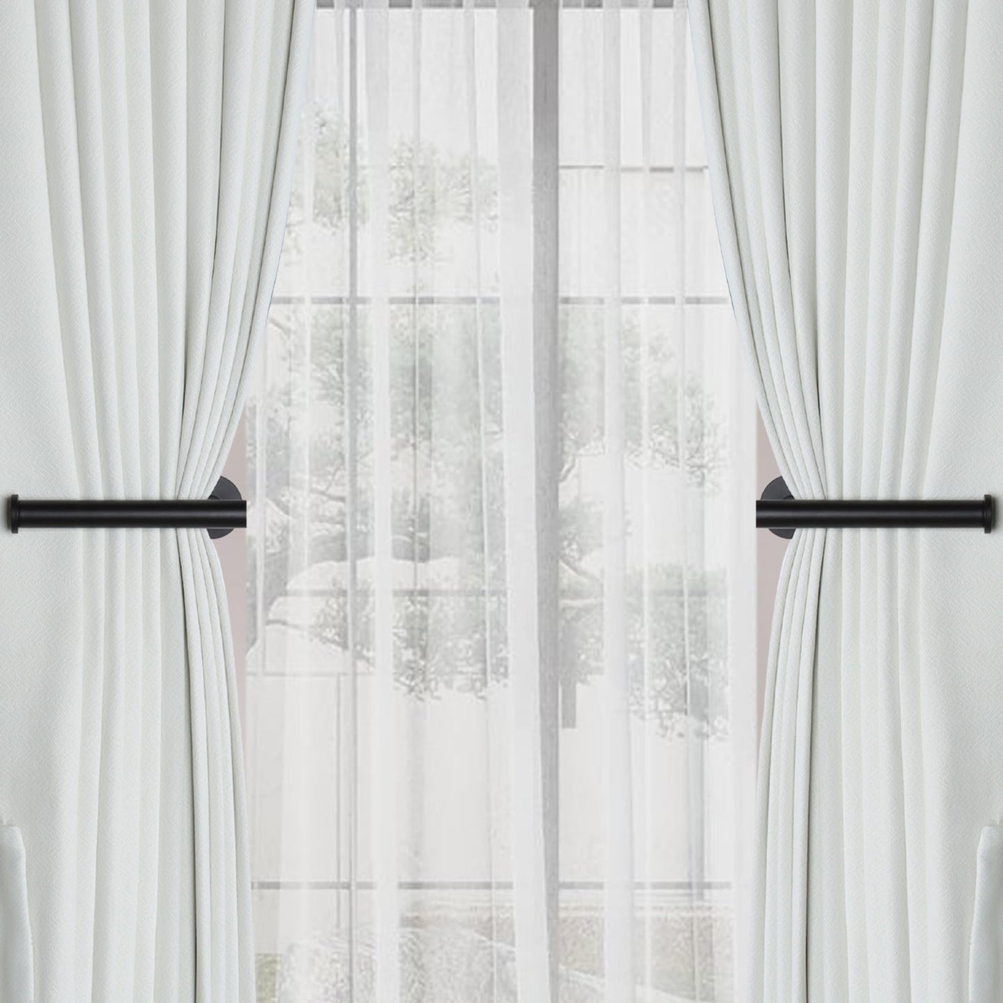 Groleca Adhesive Curtain Holdbacks - 4 Pack No Drill Tie Backs Hooks for Drapes, Damage-Free Wall Mounted Curtain Holders with Strong Adhesive (Black)