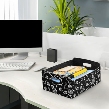 CaTaKu Foldable Storage Basket Halloween Skull Black Collapsible Felt Storage Bins with Handle Drawer Organizer Bin Cube Shelf Box for Organizing Closet Clothes Office Books Bedroom
