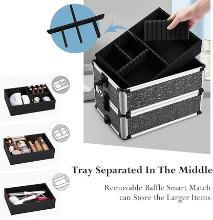 Stagiant Rolling Makeup Train Case Cosmetology Case on Wheels 4 in 1 Large Cosmetic Case with Wheels Makeup Travel Case with Keys Nail Kits Organizer Artist Salon Storage Traveling Cart Trunk Tricolor
