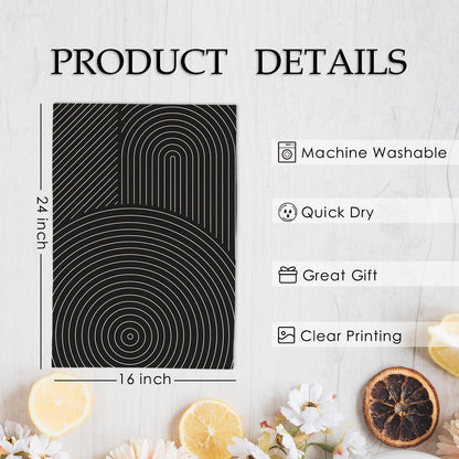 KFXHANGD Black and Beige Boho Kitchen Towels and Dishcloths Set of 2, Mid Century Modern Dish Towels, Boho Abstract Decorative Hand Tea Towel for Bathroom Kitchen, 16x24 Inches