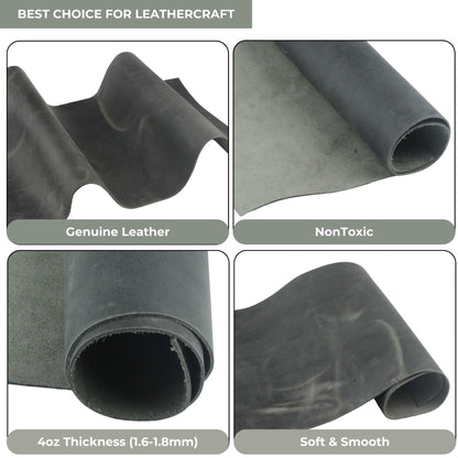 Toprank Genuine Leather Sheets for Crafts 6"X12" Precut Full Grain Leather Tooling Leather (1.6mm) Cowhide Leather Pieces Square, Gray