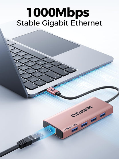 QGeeM USB C Hub Ethernet,9 in 1 USB Type C Hub HDMI Multi-Port Converter Adapter,100W Pd, USB 3.0,SD/TF Card Reader,Compatible for MacBook Pro Air Ipad HP Dell Lenovo Chromebook etc.