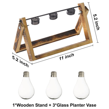 Marbrasse Plant Propagation Stations with Wooden Stand, Desktop Plant Terrarium Holder Bulb Vase, Glass Vase Container with Metal Swivel Holder for Hydroponics of Home Garden Office Decor Lover Gifts