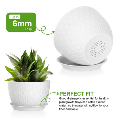 QRRICA Plant Pots 12/10/9 Inch Pots, Set of 3 Plastic Planters with Drainage Holes and Saucers,Plastic Flower Pots,Nursery Planting Pot for Indoor Out Door Plants（White）