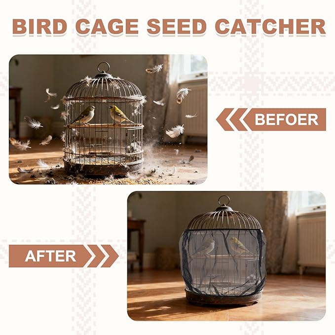 Bird Cage Seed Catcher, Bird Cage Net Cover Seeds Guard, Universal Birdcage Accessories, Blue, Circumference 55.1"-70.9", Height 11.8" for Parrot Cockatiel Enclosures