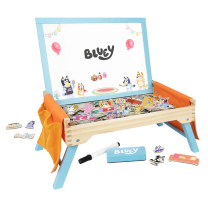Bluey Art Creation Kids Art Station with 100 Magnets & Whiteboard Lid, Foldable Legs, Art Table for Kids, Storage Pockets