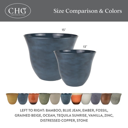Classic Home and Garden Honeysuckle Resin Planters - Lightweight Indoor & Outdoor Plant Pots - UV-Resistant Plastic Flower Pots - Pot Planters for Flowers & Herbs (15" Tequila Sunrise)
