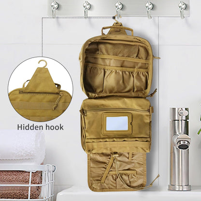 SUNRISING Tactical Travel Toiletry Bag for Men and Women, Hanging Travel Toiletry Organizer Dopp Kit, Toiletries Shaving Hygiene Bathroom Bag,Men's Toiletry Bag for Short Trips Camping - Khaki