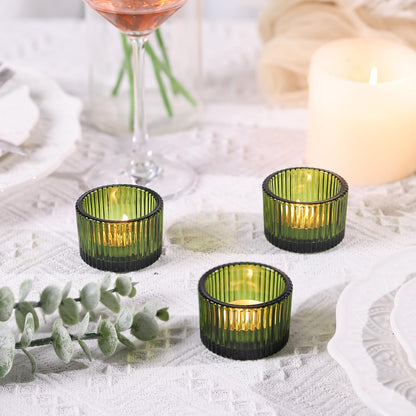 Lanttu Green Tealight Candle Holder Set of 12, Small Votive Candle Holders for Table Centerpiece,Glass Tea Light Candles Holder for Party&Home,Wedding Decor(2''Dia*1.4''H)