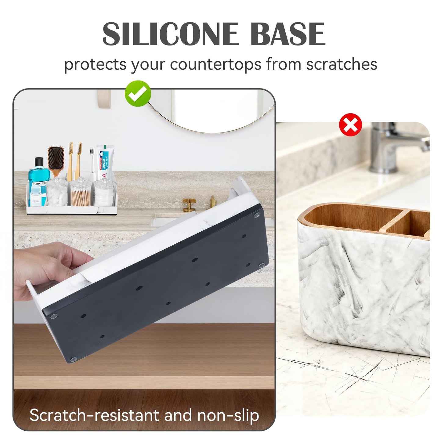 TuCao Bathroom Counter Organizer with 3PCS Qtip Holder, Marble Toothbrush Holders for Bathrooms, Bathroom Organizers and Storage with Drain Holes, Electric Toothbrush Holder, Vanity Organizer