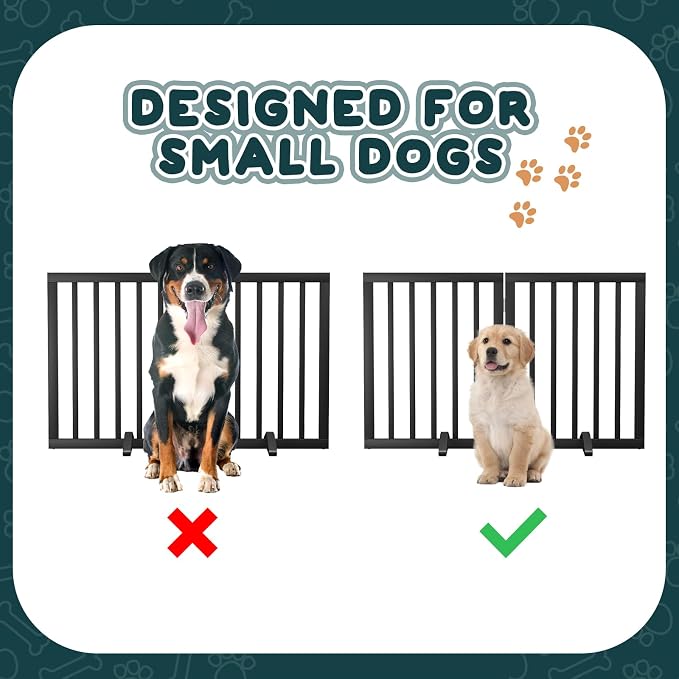 Semiocthome Bamboo Dog Gates Indoor 2-Panel Freestanding Puppy Gates for The House with 2 Metal Stands 24" H Folding Wood Pet Gate for Stairs Doorway, Fully Assembled Safety Fence - Black