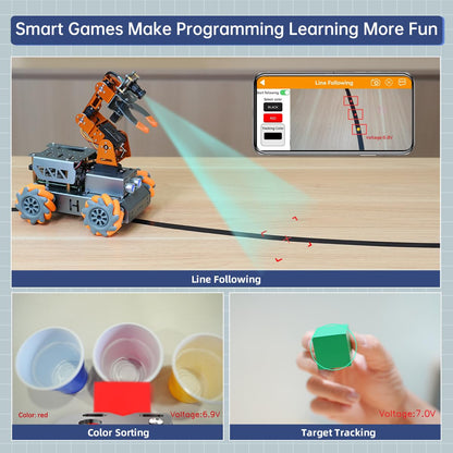 HIWONDER 5DOF AI Vision Robotic Arm Powered by Raspberry Pi Smart Robotic Arm Mecanum Wheel Chassis Robot Car Kit DIY Robot for Beginners, with RPi5 4GB