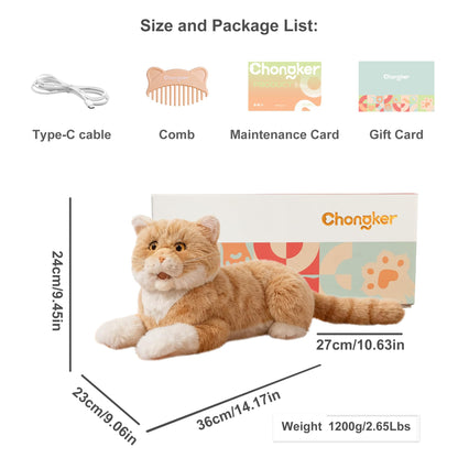 Chongker Interactive Realistic Cat Plush Toy with Sound & Heartbeat, Lifelike Robotic Kitty with Purring, Meowing, Blinking & Moving Head Tail, Custom Name Feature, Companion Gift for Seniors