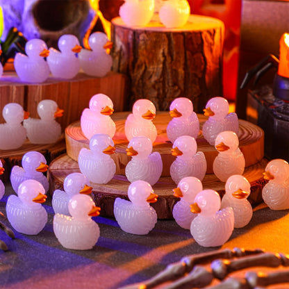 Quzzil 80 Pcs Summer Halloween Mini Cruise Duck Luminous Resin Spooky Tiny Skeleton Duck Figurines Glow in The Dark Decor for Party Favor Prank Game Dollhouse Aquarium Potted Miniature Landscape DIY