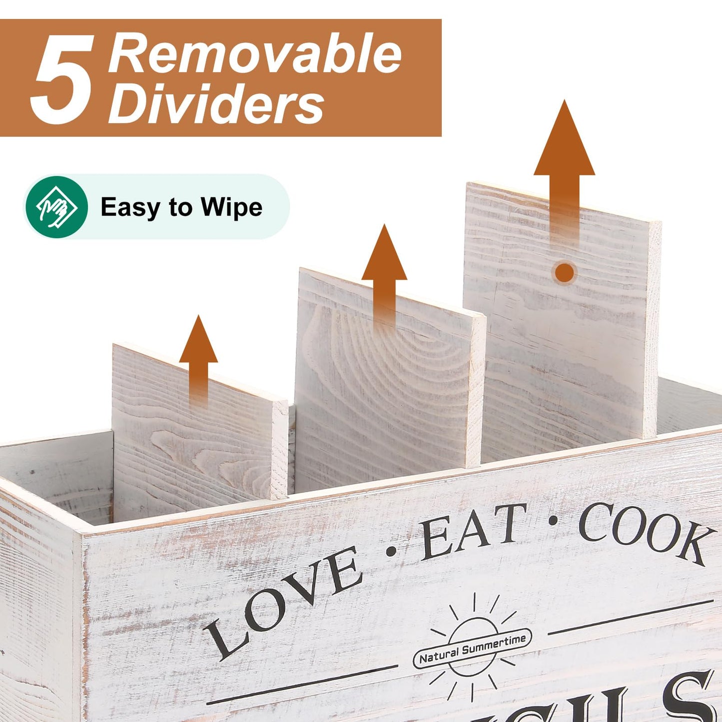 Natural Summertime 2 PC Wooden Utensil Holder,（With 4-Compartments size*1 + 3-Compartments size*1） Extra Large Kitchen Counter,Cooking Spatula Organizer,Farmhouse Decor, Rustic Cooking Utensil