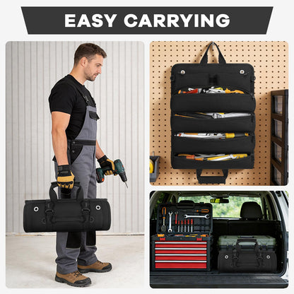 ANILD Roll Up Tool Bag Organizer, Heavy Duty Portable Tool Roll Organizer Bag with 2 Detachable Pouches, Father’s Day Gift, Gifts for Men, Electrician, Mechanic& Hobbyist (Black, Large)