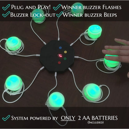 Trebisky Buzzer for Game Show, Educational and Classroom Quiz, Family Games Night, Jeopardy Trivia, Set of 8 LED Light Answer Buzzers, System w/ 3ft Cables(System 2nd Gen)