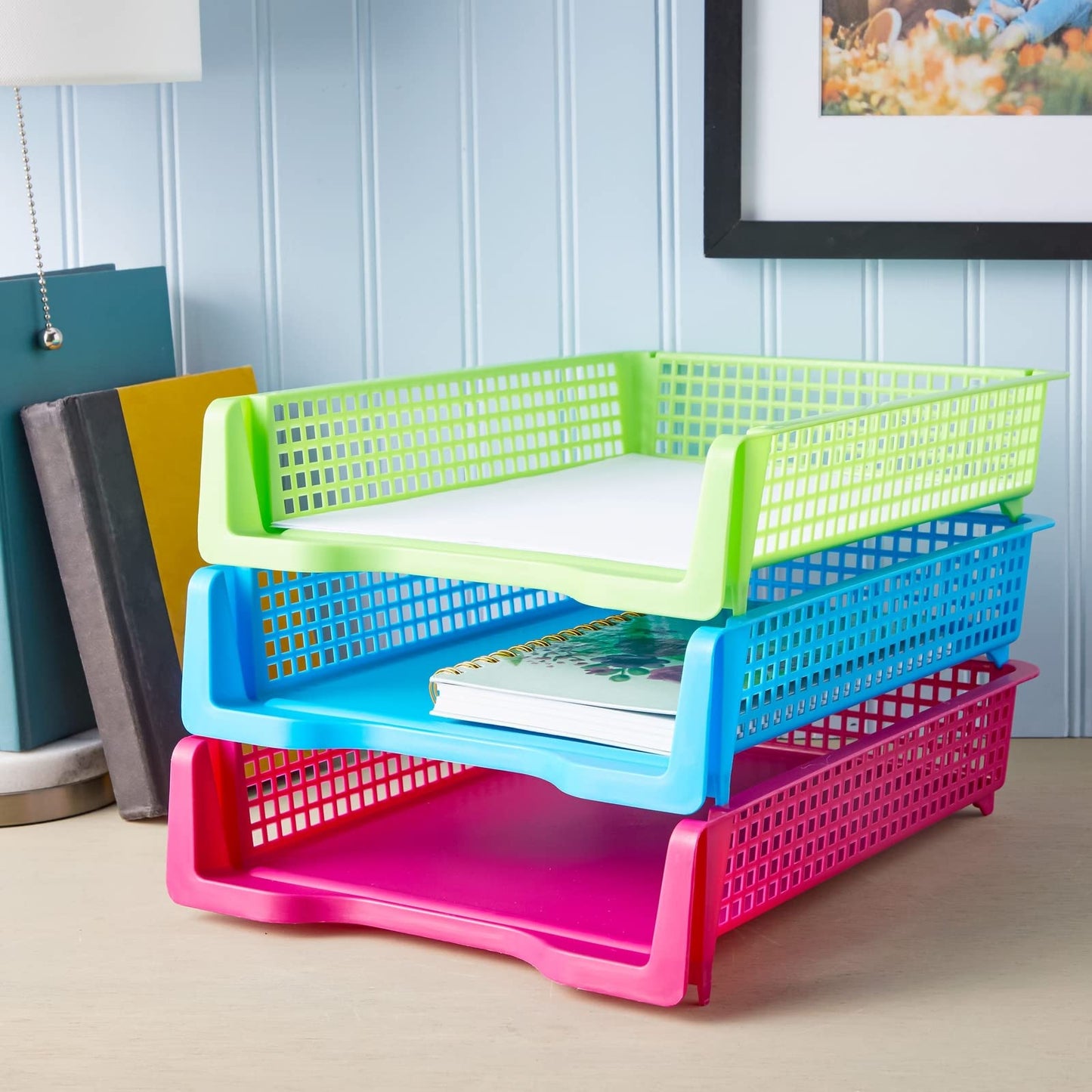 Bright Creations Classroom Turn in Trays - 6-Pack, Letter Size, 12.75 x 9.75 x 2.75 in, Rainbow Plastic - Teacher Supplies & Classroom Must Haves - Stackable Paper Organizer & Homework Trays