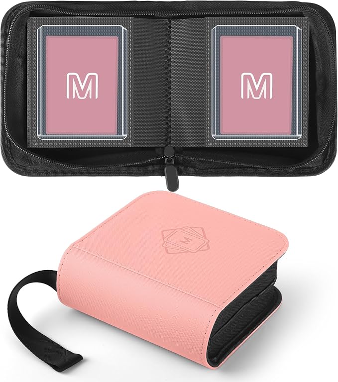 1 Pocket Toploader Binder Holds 40 Cards with 20 Sleeves Collectible Trading Card Album, for 3x4 Toploaders Hard Cases for TCG, MTG, Sports, Baseball, Football, Small Sports Card Book (1Pink)