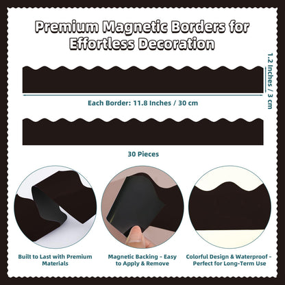 30 Pcs Magnetic Borders for Classroom Whiteboard - Black Magnetic Bulletin Board Border Set - Scalloped Chalkboard Border Strips for Teachers, Parents, DIY Home,School & Office Decoration
