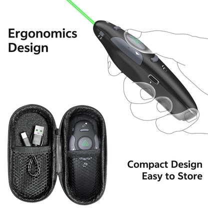 Presentation Clicker with Case Storage Wireless Presenter Remote USB Type C Rechargeable Green Laser Pointer PowerPoint Clickers for Computer Mac Project PPT Slideshow Google Slide Advancer