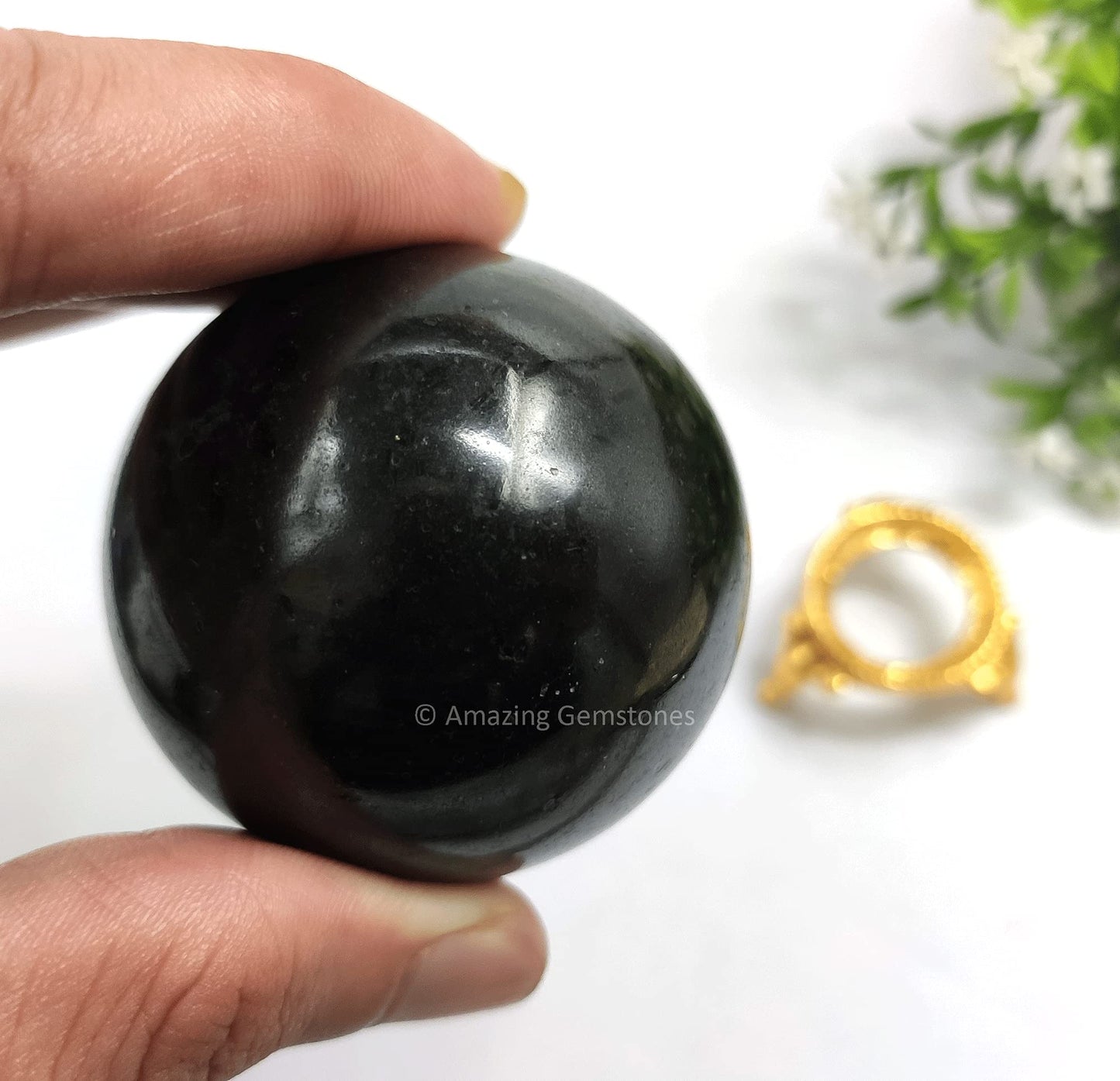Amazing Gemstone Black Tourmaline Crystal Sphere Round Ball with Sphere Holder Stand, Natural Healing Stone Sphere for Massage Meditation Crystal Grid Witchcraft Supplies Reiki Yoga