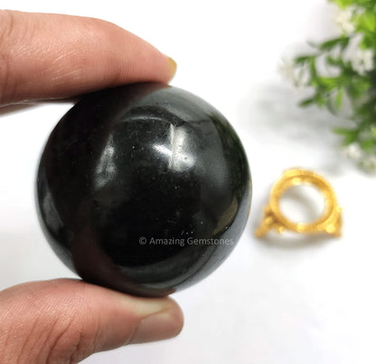 Amazing Gemstone Black Tourmaline Crystal Sphere Round Ball with Sphere Holder Stand, Natural Healing Stone Sphere for Massage Meditation Crystal Grid Witchcraft Supplies Reiki Yoga