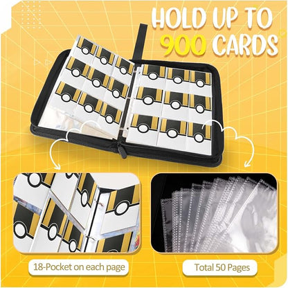 900 - Pockets Trading Card Binder with Removable 50 Sleeves, Card Collector Album with Zipper, Portable Card Holder Book Fits Sports Card, Game Card - Black