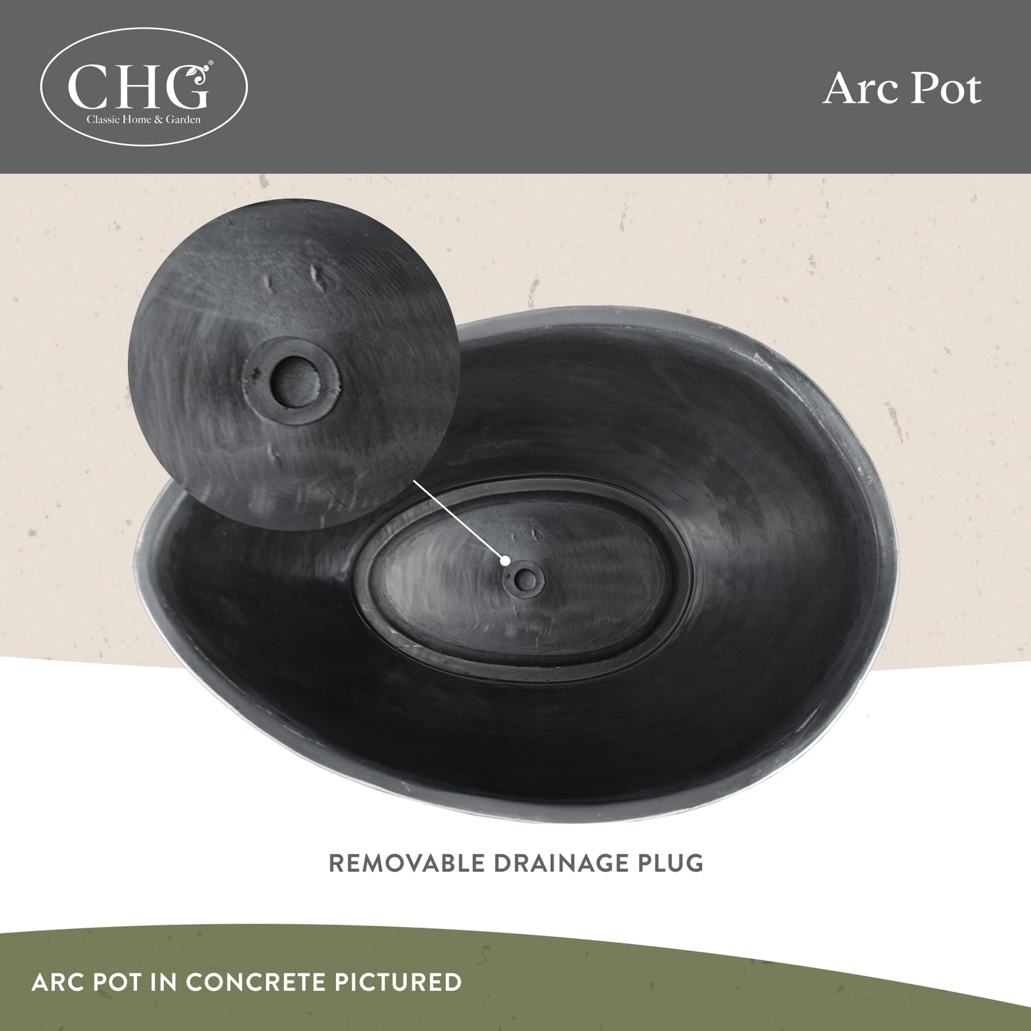 Classic Home and Garden Arc Unique Planter Bowl w/Drain Plug - UV Resistant Shallow Planter - Modern Plant Pot for Herbs (12.5” Georgia Clay)