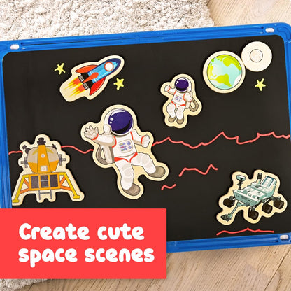 SPARK & WOW Wooden Magnets | Space | Set of 20 | Magnets for Kids Ages 2+ | Adhere to Fridges, Whiteboards and More