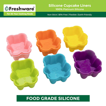 Freshware Cupcake Liners, Pack of 12 Silicone Muffin Cups, 2.9 Inch Silicone Baking Cups, Reusable & Non-stick Cupcake Liners for Party Halloween Christmas, Bear
