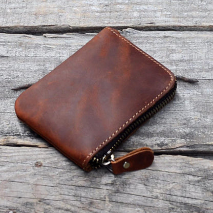 JJNUSA Genuine Leather Zipper Coin Purse Wallet With Key Car Smart Holder, Change Purse, Coin Pouch Holder For Men (Brown)