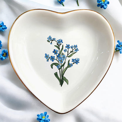 Clover89 Birth Month Flower Ring Jewelry Dish Tray-Floral Ring Holder for Hippie,Nature,Pace-Birthday Gifts for Mom,Mother-in-law,Step Mom,Aunt,Grandma,Sister,Friends (12 - December (Forget me not))