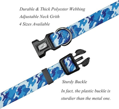 Dog Collar Leash Set, Camouflage Pattern, Polyester Material, Adjustable Collar and 5ft Matching Leash, for Medium Dogs.(M, Blue Camo)