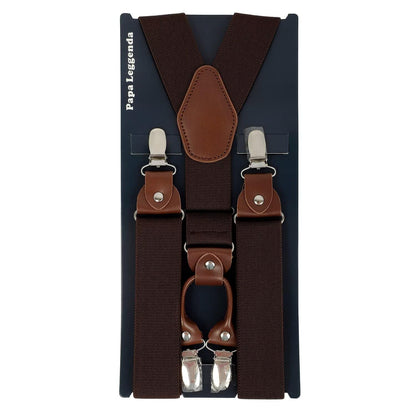 PAPA LEGGENDA Brown Suspenders for Men Heavy Duty Adjustable Elastic Shoulder Straps with 4 Super Strong Metal Clips Perfect for Comfort and Style Mens Suspenders