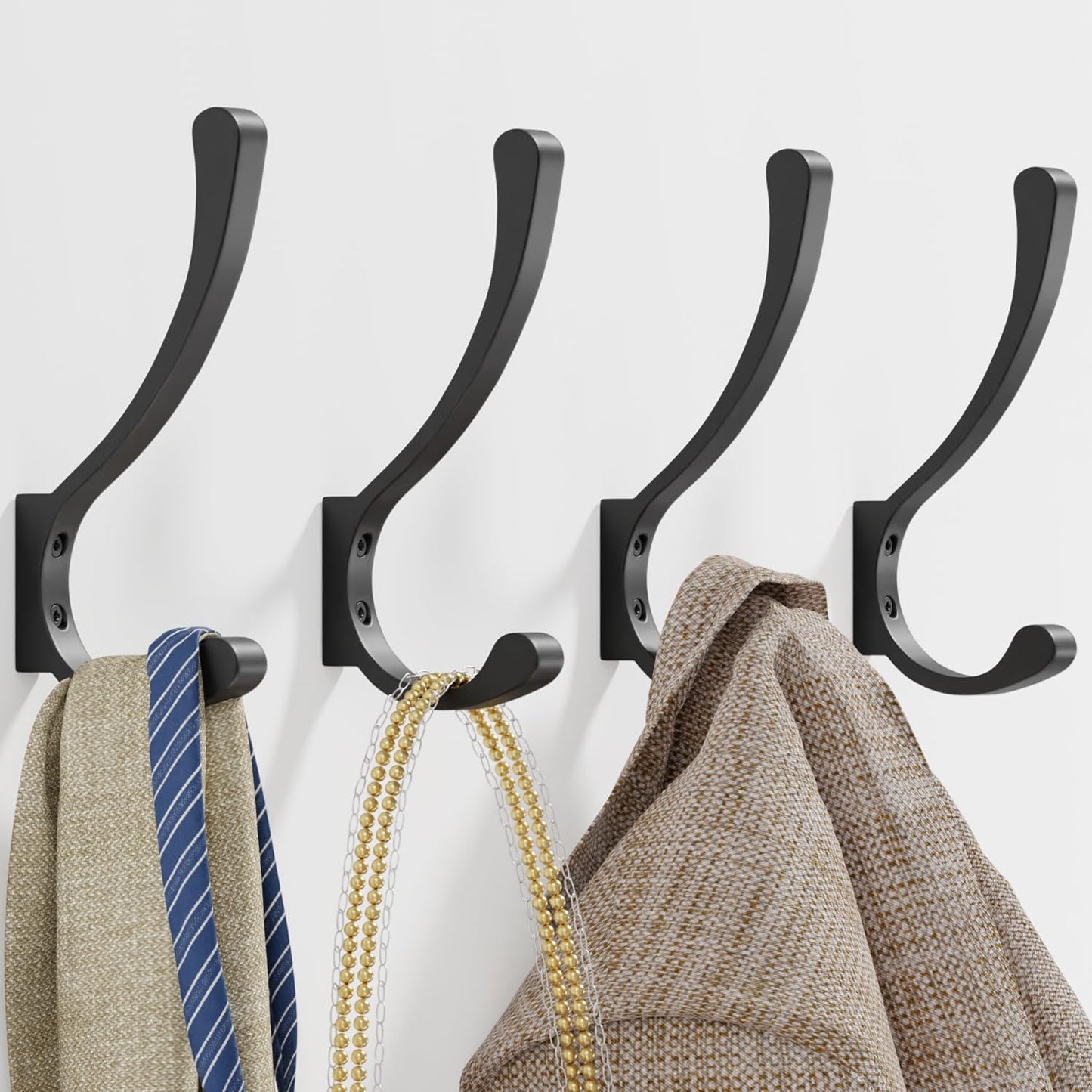 Coat Hanger Hooks Wall Mount - Backpack Hooks,Metal Wall Hooks For Hanging Heavy Duty,Screw In Hooks For Hanging Clothes,Black Coat Hooks For Wall,Purse Hanger For Wall,Wall Mounted Bag Hooks (6 Pack)