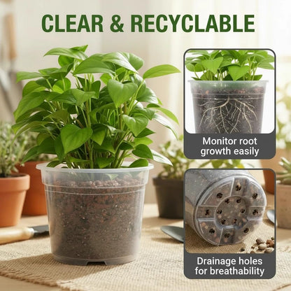 6/7/8/10 Inch Large Clear Nursery Pots with Drainage, 12 Pack Plastic Pots for Plants,Seedling Starter Clear Nursery Pots for Succulents, Flower & Vegetable, Indoor Outdoor Gardening