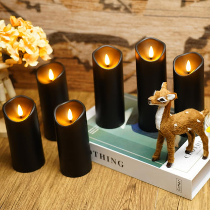 kakoya Flickering Flameless Candles, Battery Operated Plastic LED Pillar Candles with Remote Control and Timer, Set of 9 (Black)