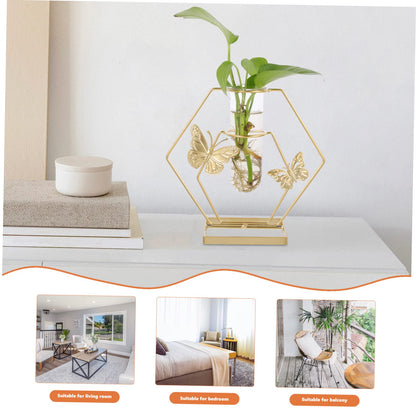 Hemobllo Hydroponic Glass Vase Metal Stand Desktop Flower Planter for Home Decor Unique Terrarium for Indoor Plants Modern Decorative Vase