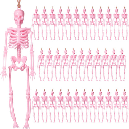 Roowest 36 Pcs Mini Skeleton Figurines Bulk, 6.7 Pink Halloween Skeletons Decor Small Plastic Hanging Skeletons for Halloween Craft Graveyard Haunted House Accessories Party Decor