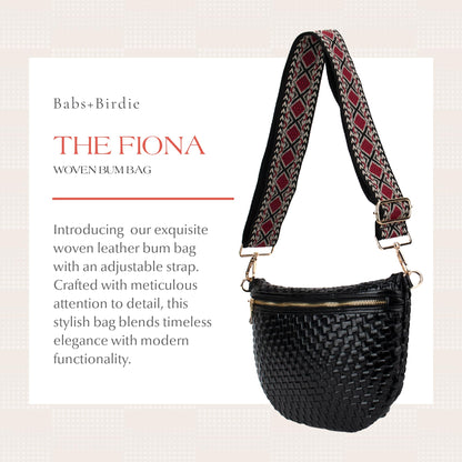 Babs + Birdie The Fiona | Woven Bum Bag | Stylish Woven Crossbody Pack | Adjustable Strap for Travel Festivals & Everyday | Brown & White Checkered