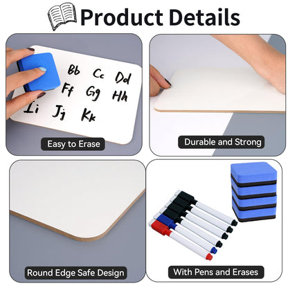 12 Sets Dry Erase Board 5'' x 7'' Mini White Boards Double Sided Small Whiteboard with Whiteboard Eraser and Marker Pens for Office Supplies Teacher Gifts