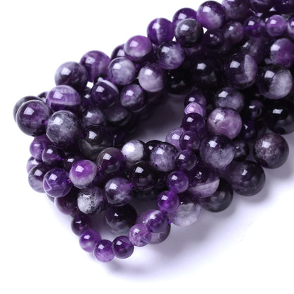 60PCS 6MM Beads Natural Purple Dream Lace Amethysts Stone Round Loose Beads Gemstones for Jewelry Making DIY 15Inches