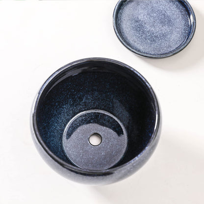 vicrays Ceramic Plant Pots Indoor - 6.5 Inch Planter Pot with Drainage Hole and Saucer for Succulent Orchid Flower Herbs Cactus - Ideal for Gardening Home Desktop Office Decor - Blue