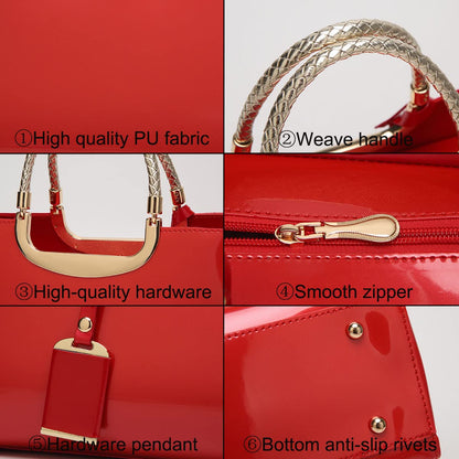 XingChen Glossy Women Handbag Faux Patent Leather Top-Handle Bag Structured Shoulder Bag Tote Evening Purse Party Satchel(Blue)
