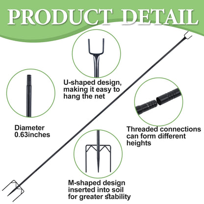 6 Pack 7.2ft Metal Garden Netting Support Stakes, Heavy Duty Garden Netting Pole with 50 Tie Rustproof Gardening Fence Stake Crop Cage Protection Post Frame for Support Fruits Garden Bed Plant Net