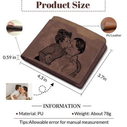 Cupike Custom Wallets for Men, Personalized Minimalist Leather Bifold Wallet Engraved with Name & Photo Initials, Customized Wallet Gifts for Fathers Boyfriend Son Husband