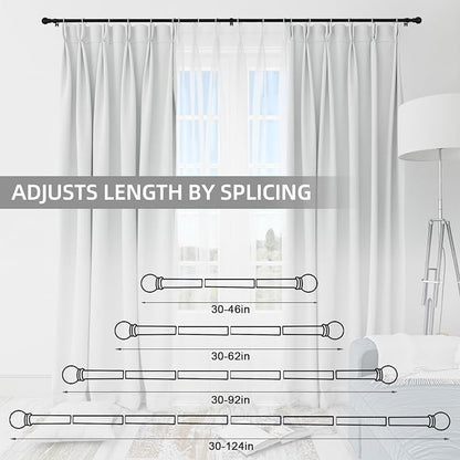 Thestoa 2 pack Black Curtain Rods for Windows 48 to 92 inch, Adjusts Length by Splicing, 5/8" Diameter Matte Black Small Curtain Rods for Bedroom, Living Room, Kitchen, Outdoor, Farmhouse