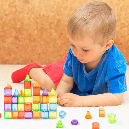 Odoorgames 60 Pcs 3D Shapes for Teaching - Light Table Manipulatives - Geometric Shapes for Classroom